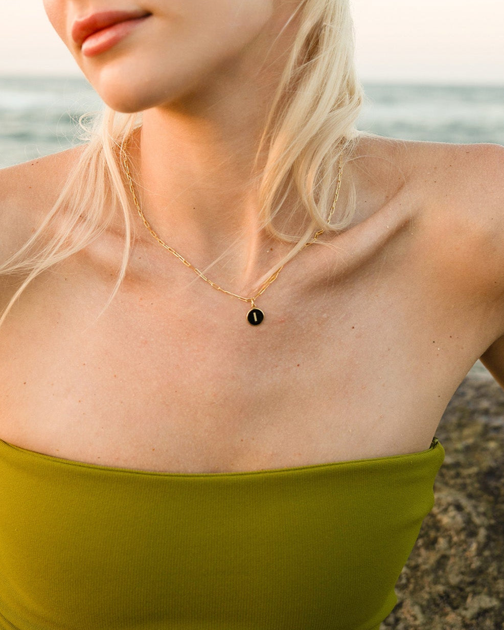 I HARFİ SİYAH GÜMÜŞ KOLYE