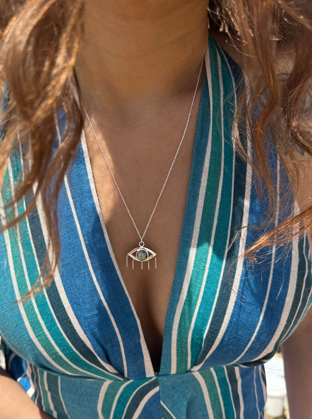 LABRADORİT GÖZ GÜMÜŞ KOLYE