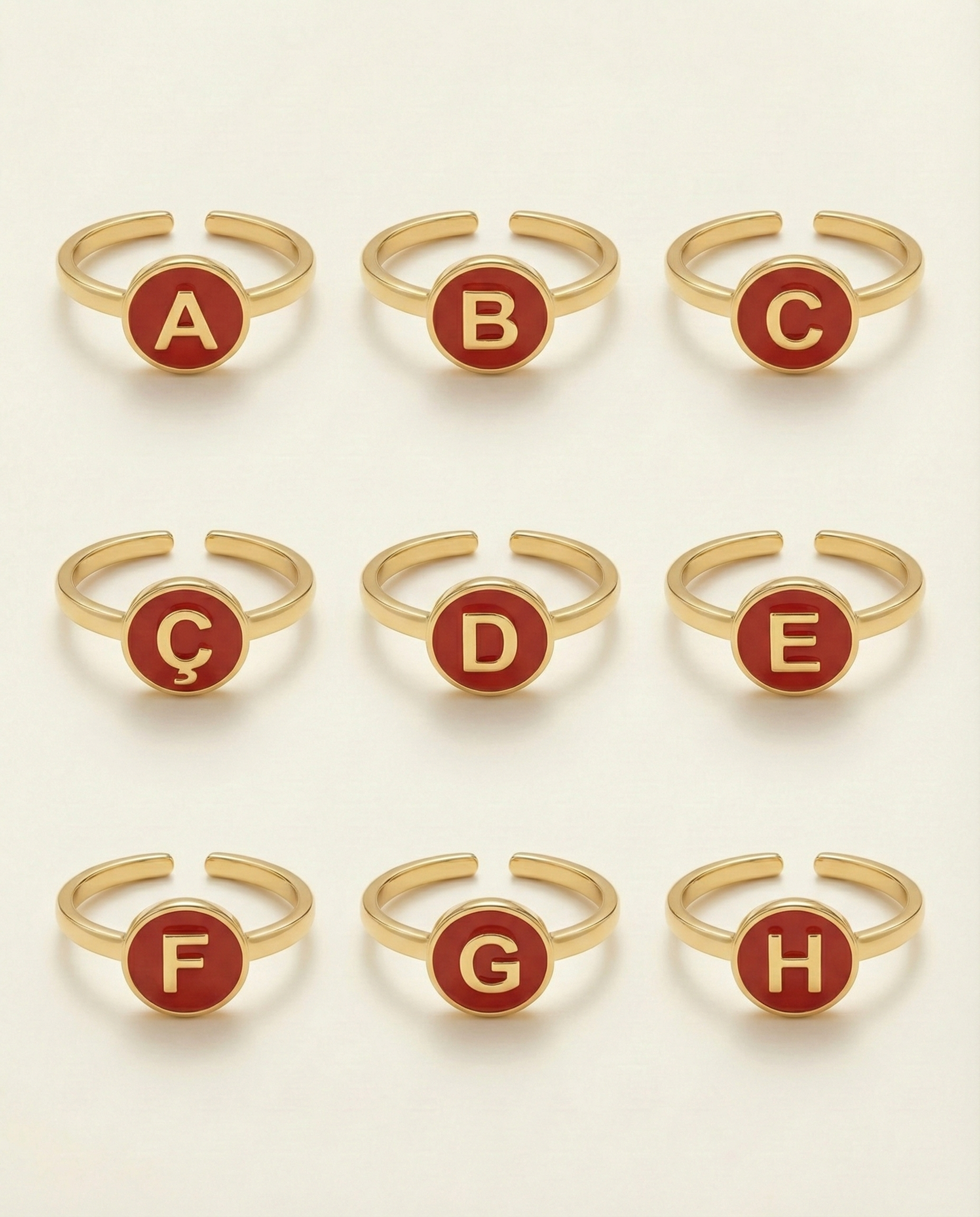 KIRMIZI MİNELİ HARF YÜZÜK