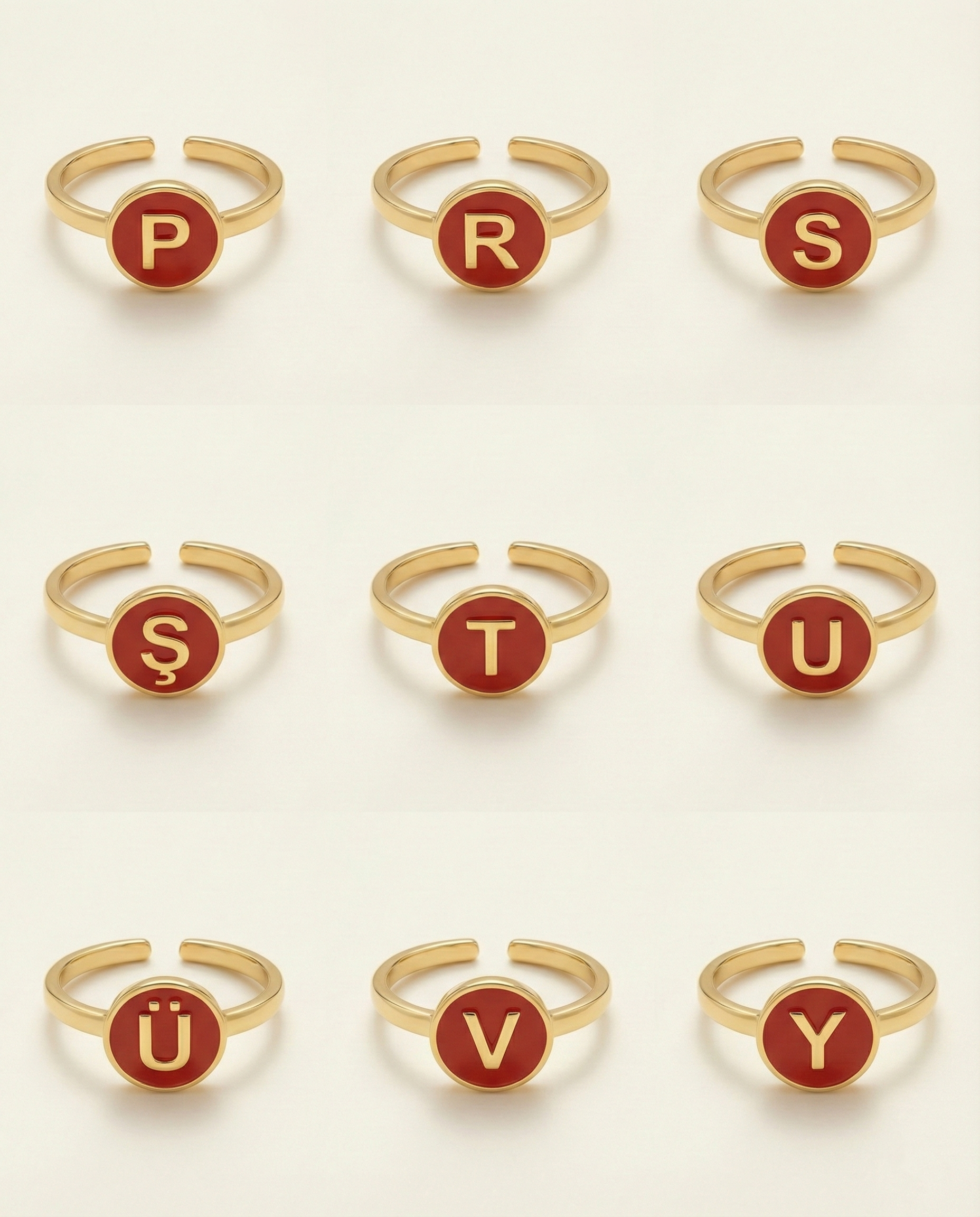 KIRMIZI MİNELİ HARF YÜZÜK