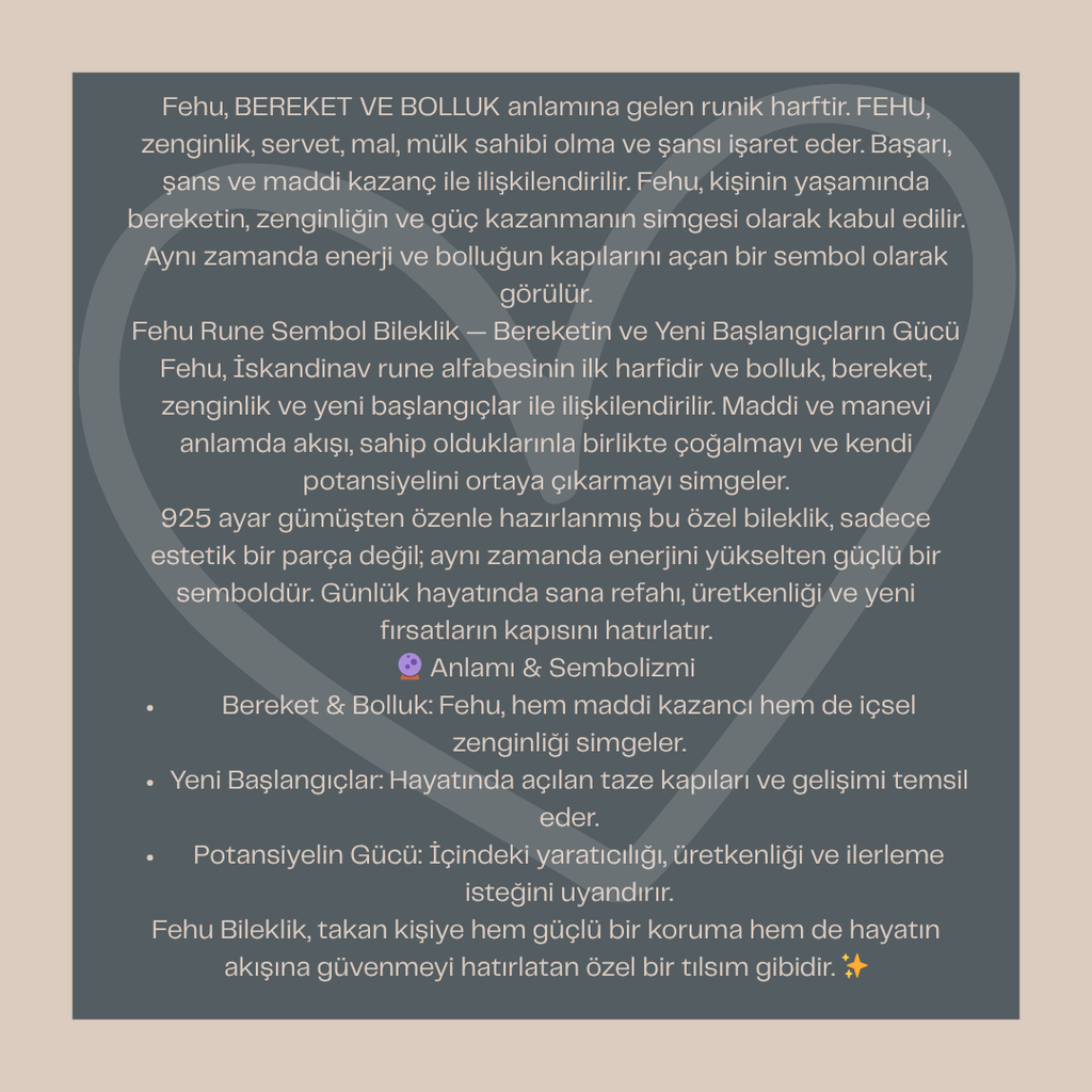 FEHU ( ZENGİNLİK VE ÖDÜL SEMBOLÜ ) GÜMÜŞ BİLEKLİK