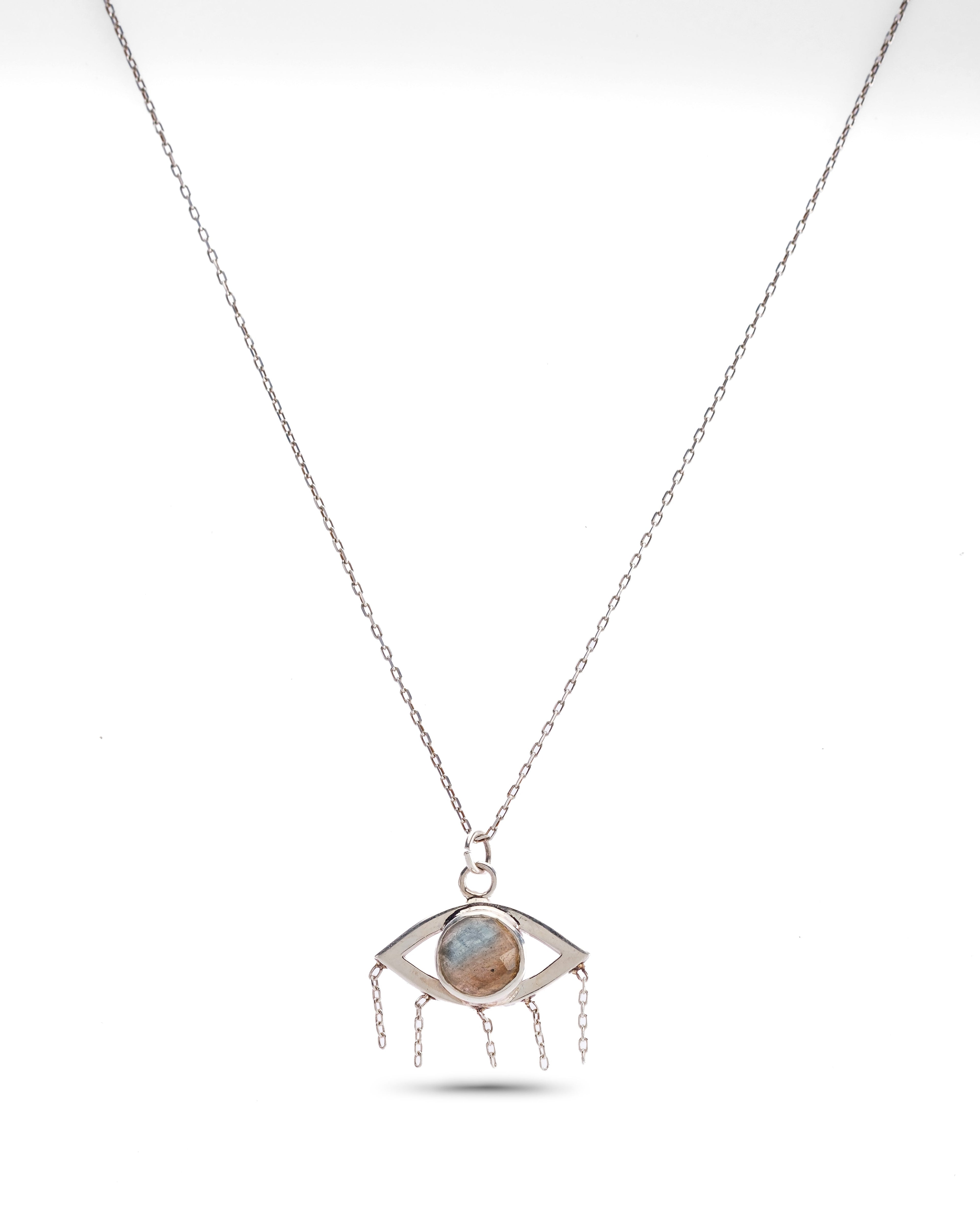 LABRADORİT GÖZ GÜMÜŞ KOLYE