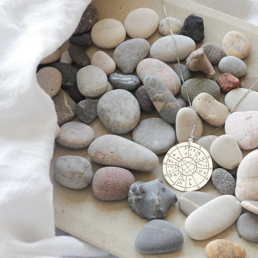 DOĞUM HARİTASI GÜMÜŞ KOLYE ÇİFT TARAFLI