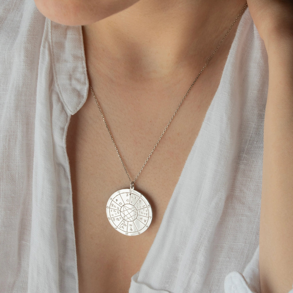 DOĞUM HARİTASI GÜMÜŞ KOLYE ÇİFT TARAFLI