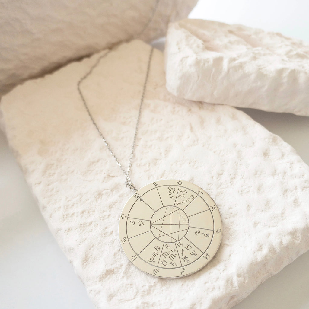 DOĞUM HARİTASI GÜMÜŞ KOLYE ÇİFT TARAFLI
